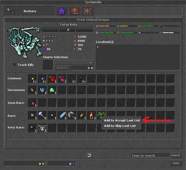 Add loot via Bestiary